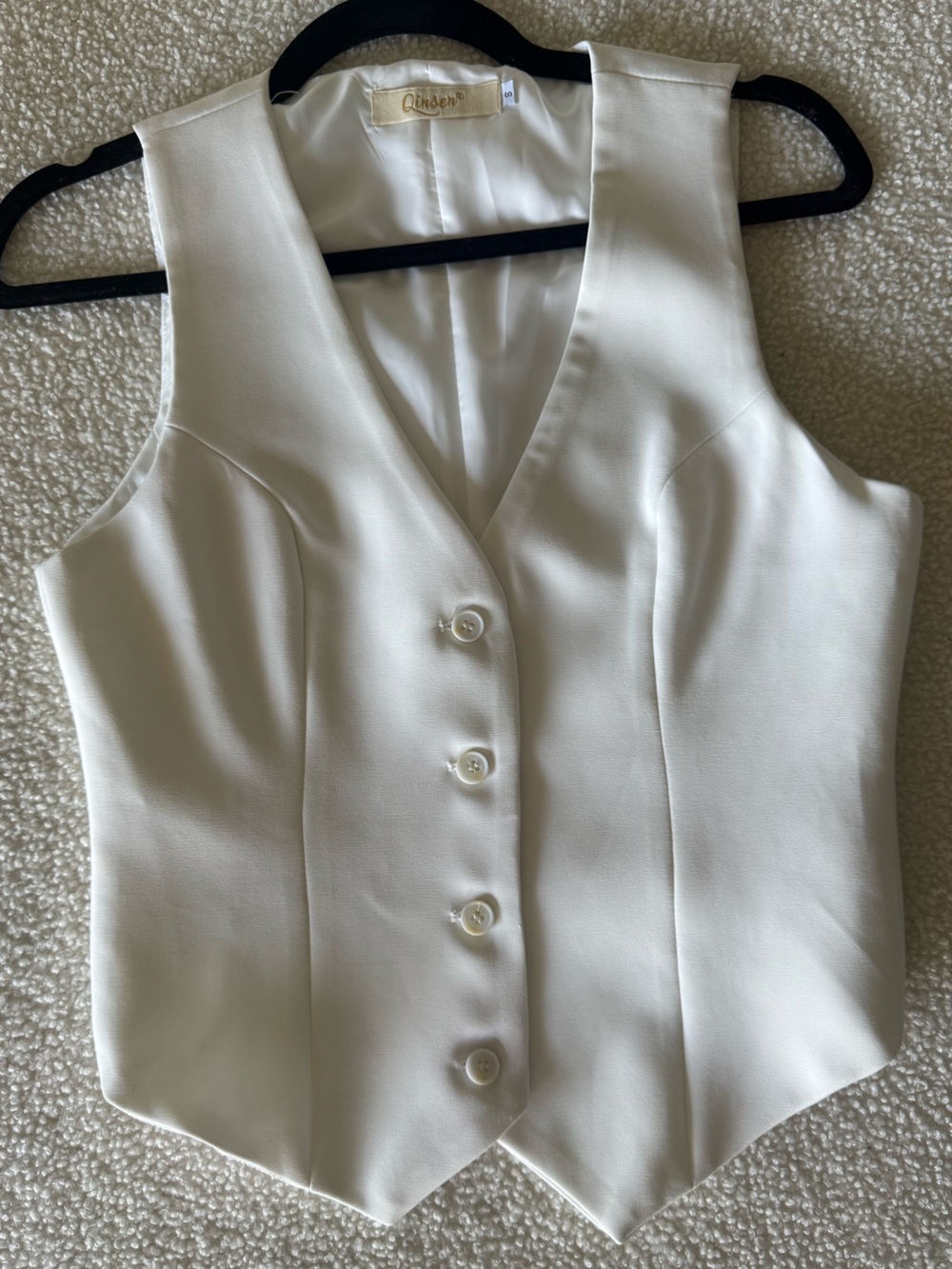 White Tailored Button Front Vest Size Small | Minimalist Office Chic Waistcoat